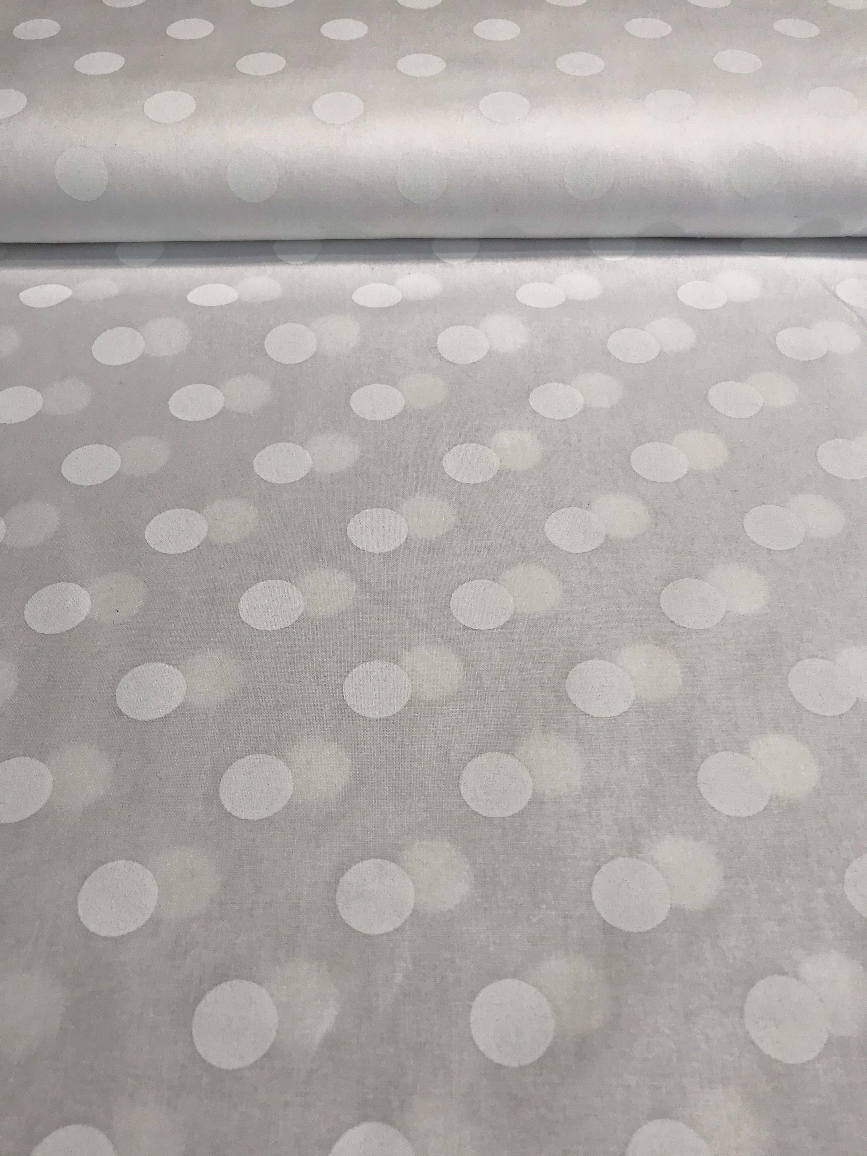 Coton formes géométriques, pois blanc,fond gris pâle-9969-7