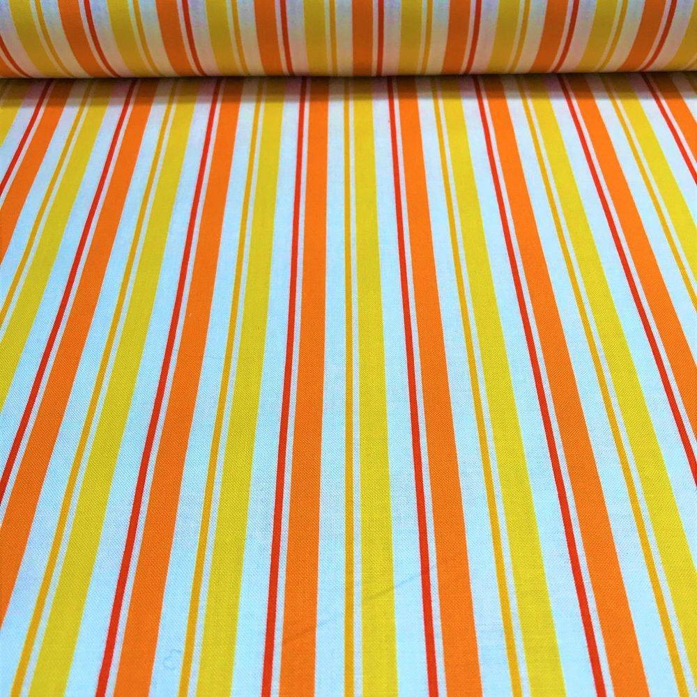 Coton formes géométriques, rayures verticales jaunes et oranges,fond blanc-8501-123